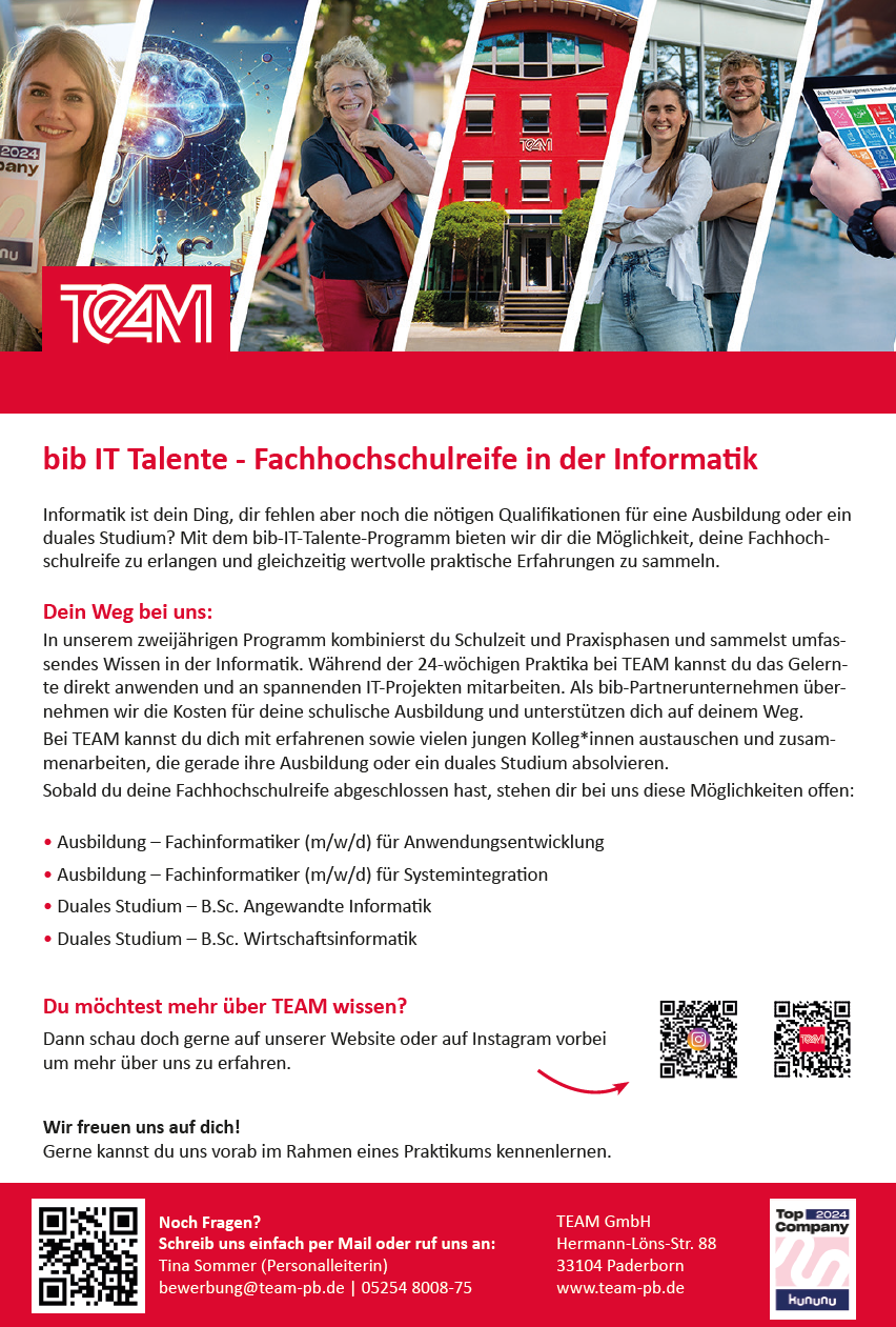TEAM GmbH: bib IT Talente – Fachabi in der Informatik mit Praxispartner (m/w/d)