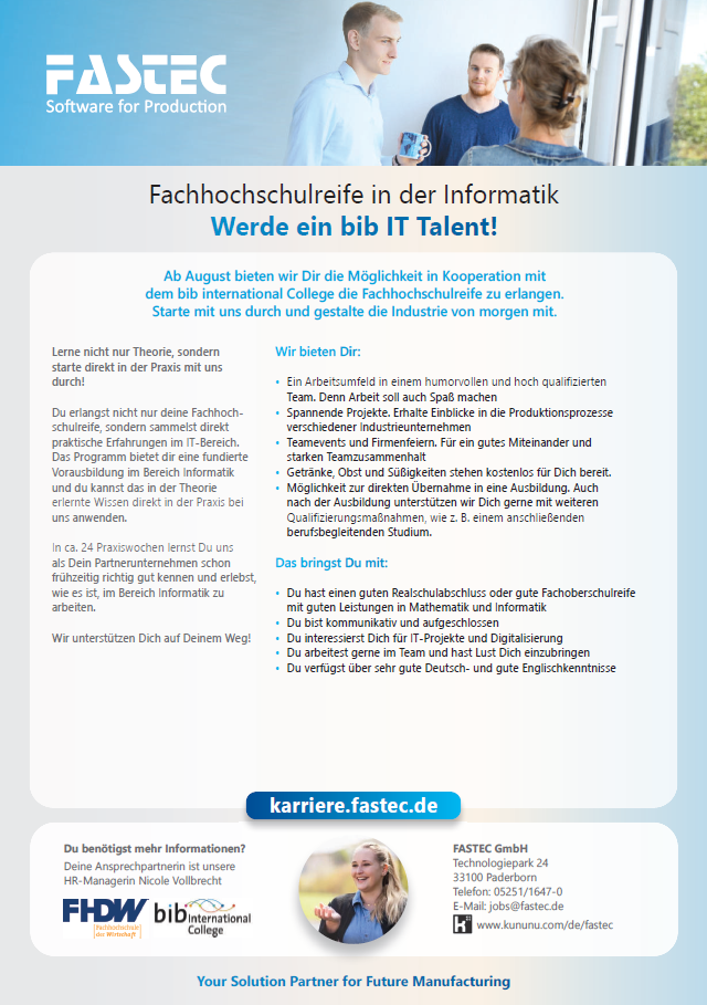 FASTEC GmbH: bib IT Talente – Fachabi in der Informatik mit Praxispartner (m/w/d)