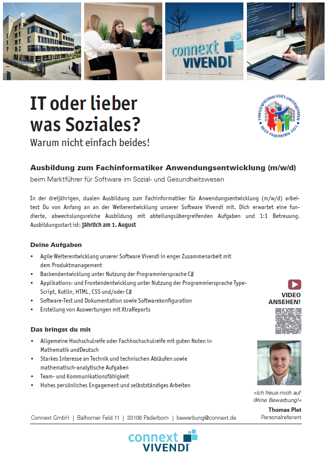 Connext Communication GmbH: Ausbildung zum Fachinformatiker – Anwendungsentwicklung (m/w/d)