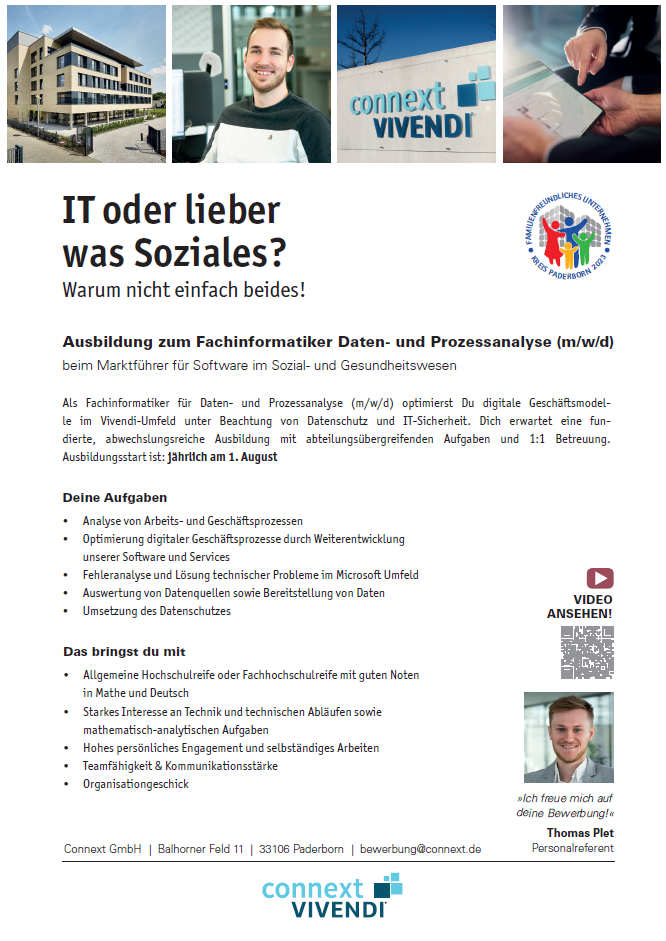 Connext Communication GmbH: Ausbildung zum Fachinformatiker – Daten- und Prozessanalyse (m/w/d)