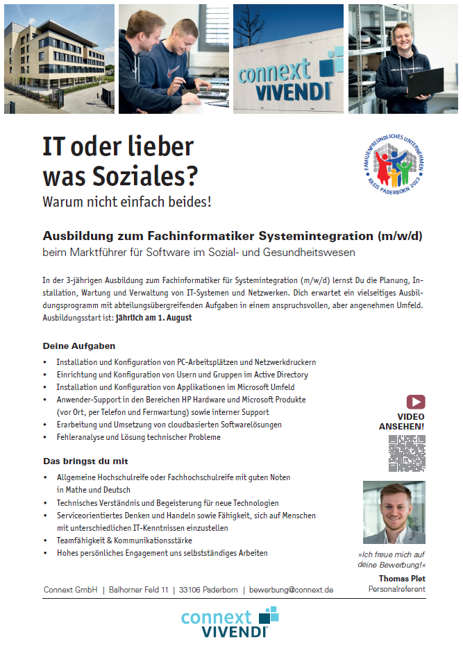 Connext Communication GmbH: Ausbildung zum Fachinformatiker – Systemintegration (m/w/d)