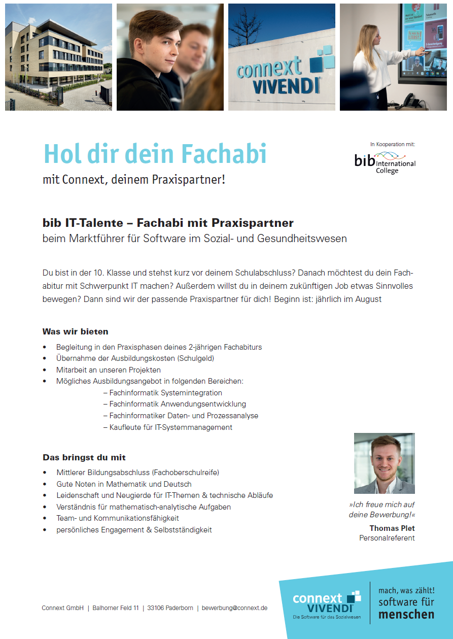 Connext Communication GmbH: bib IT Talente – Fachabi in der Informatik mit Praxispartner (m/w/d)