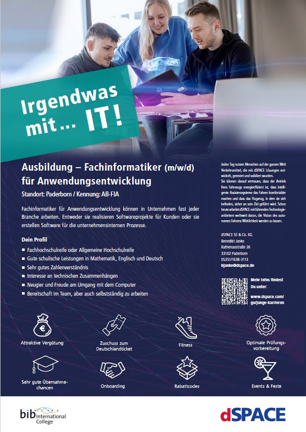 dSPACE GmbH: Ausbildung zum Fachinformatiker (m/w/d) für Anwendungsentwicklung