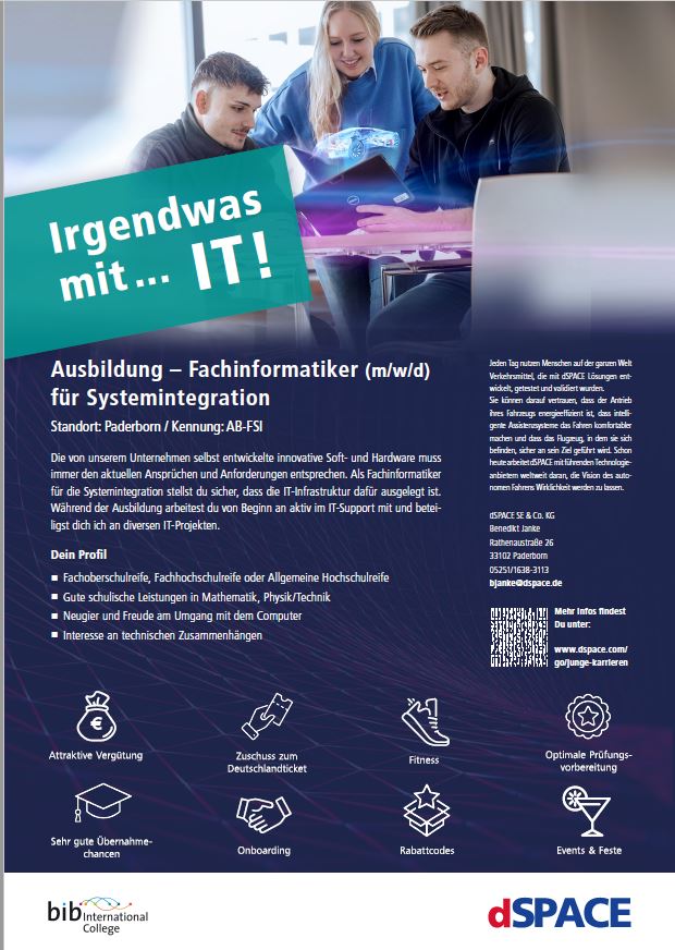 dSPACE GmbH: Ausbildung zum Fachinformatiker (m/w/d) für Systemintegration